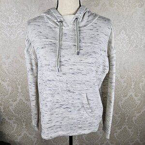 Roxy Size Medium Cream Black Hoodie Kangaroo Pocket Long Sleeve Wrap Back